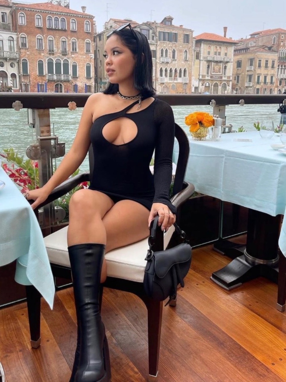 Voight black long sleeve mini dress
